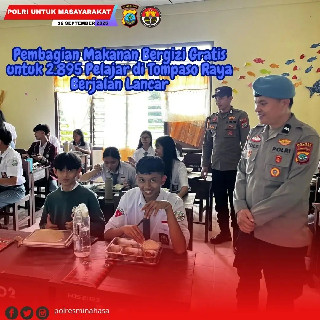 Pembagian Makanan Bergizi Gratis untuk 2.895 Pelajar di Tompaso Raya Berjalan Lancar